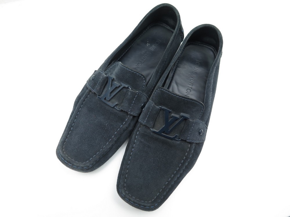 LOUIS VUITTON BLACK SUEDE MONTE CARLO SLIP ON LOAFERS SIZE 9/43