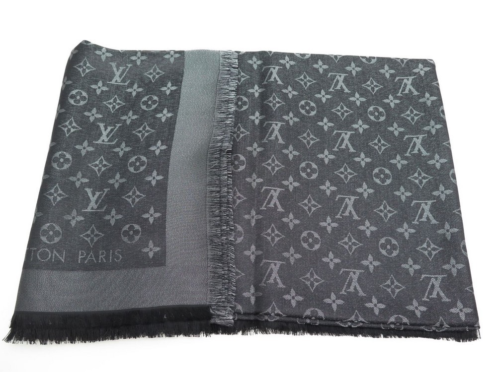 Louis Vuitton Brown Silk/Wool Pailettes Monogram Shawl Scarf