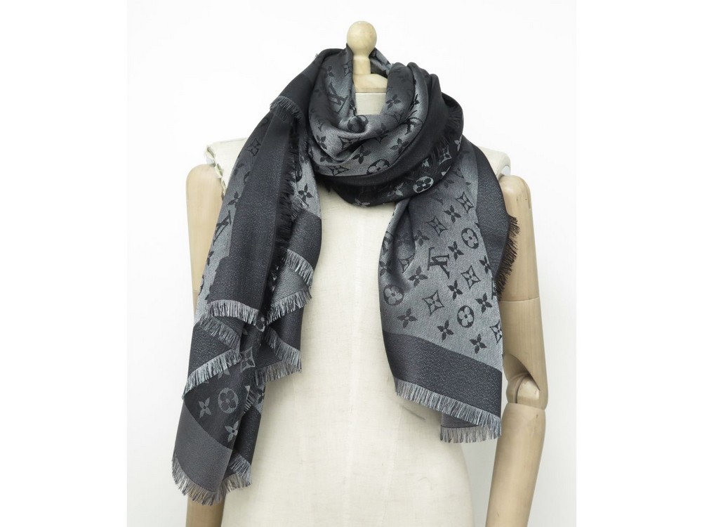 Anthracite monogram shine Louis Vuitton shawl Silk Polyester Wool
