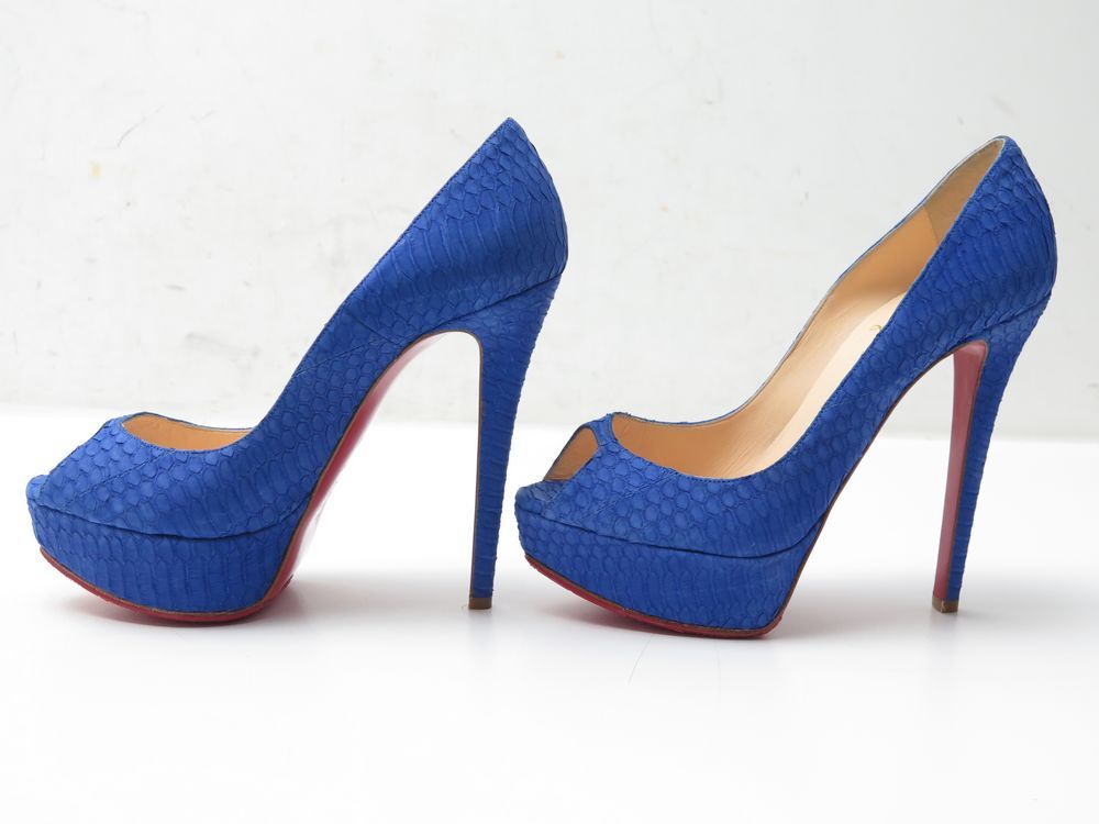 Christian Louboutin - Authenticated Lady Peep Heel - Glitter Blue Plain for Women, Very Good Condition