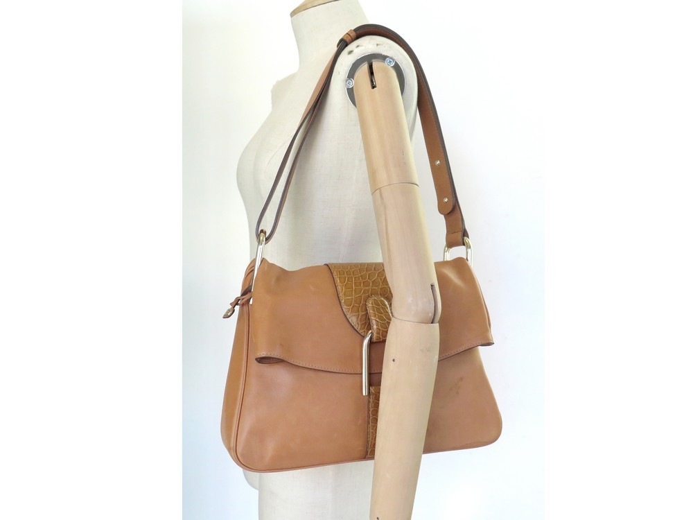 sac a main delvaux givry en cuir camel brown leather