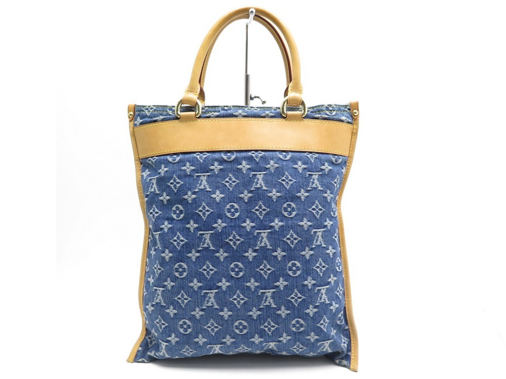 Louis Vuitton Blue Denim Monogram Sac Plat Bag Tote Handbag ref