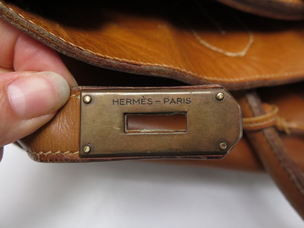 Sac à main Hermes Haut à Courroies en cuir de Pecari cognac