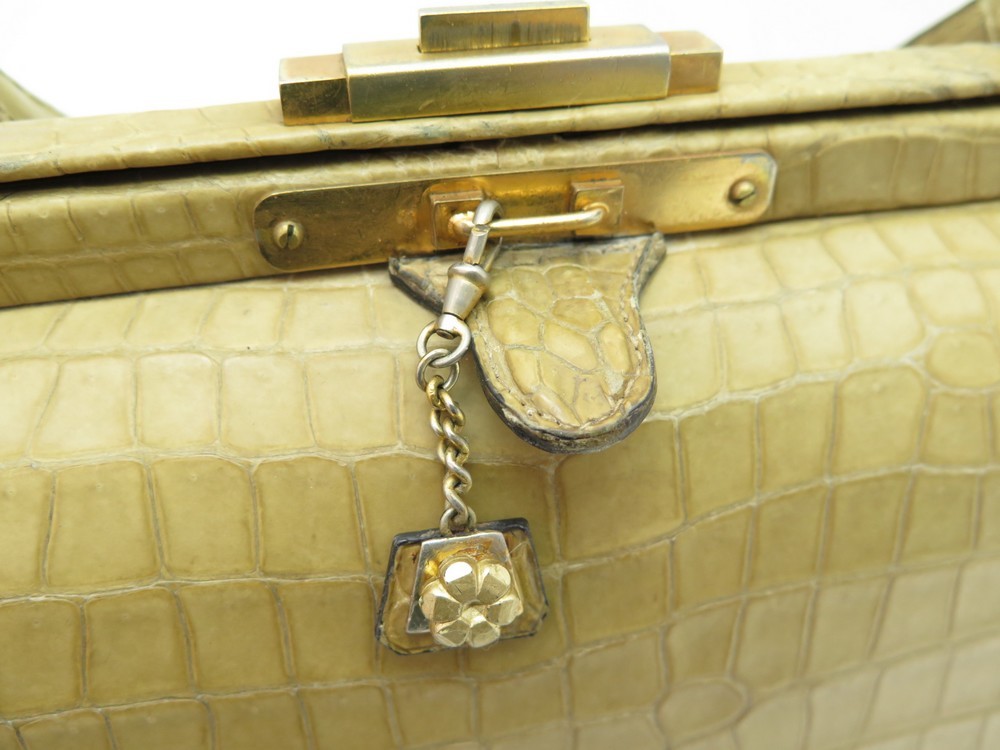 FERNANDE DESGRANGES Brown Suede Handbag With Clock Vintage 