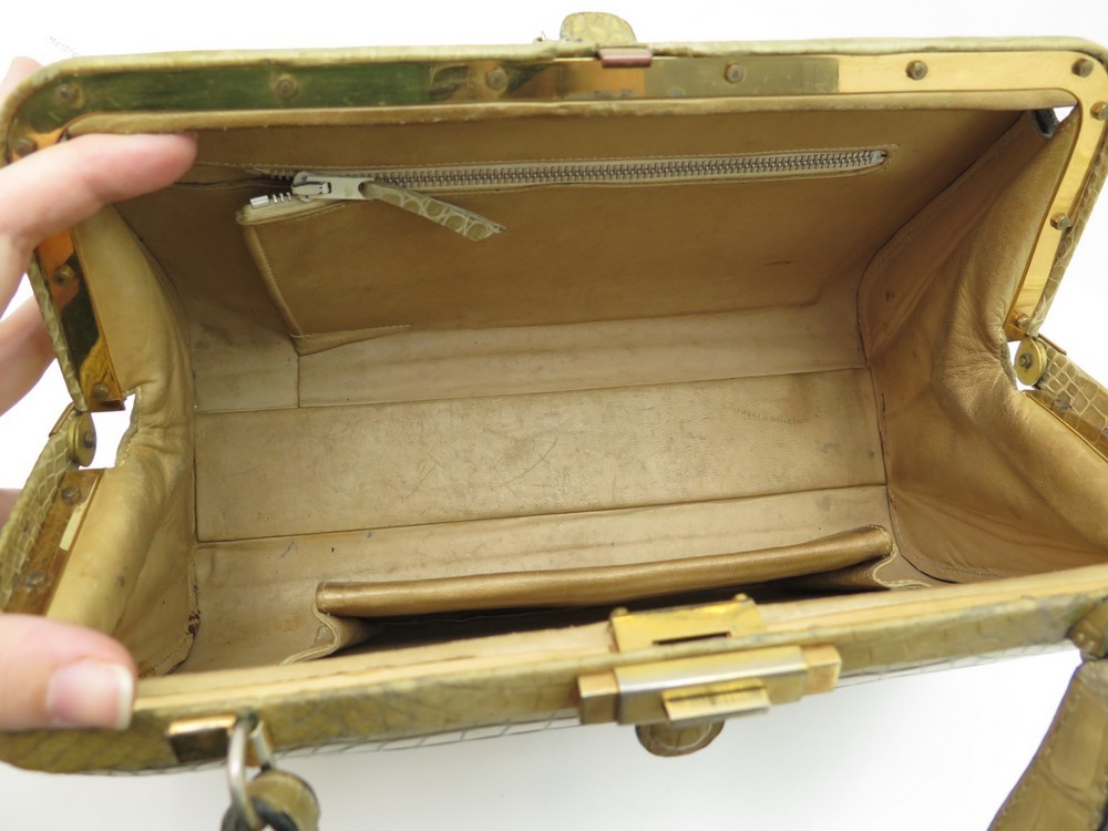 FERNANDE DESGRANGES Brown Suede Handbag With Clock Vintage 