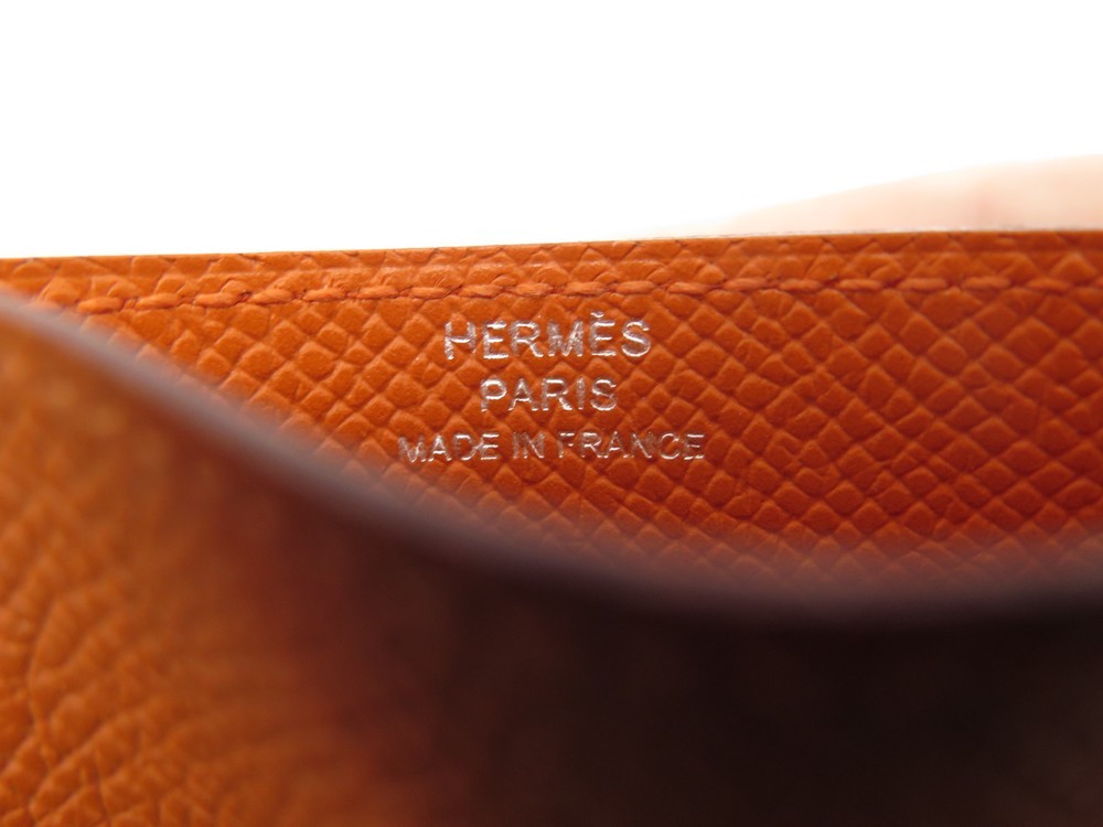 porte cartes hermes en cuir epsom orange new