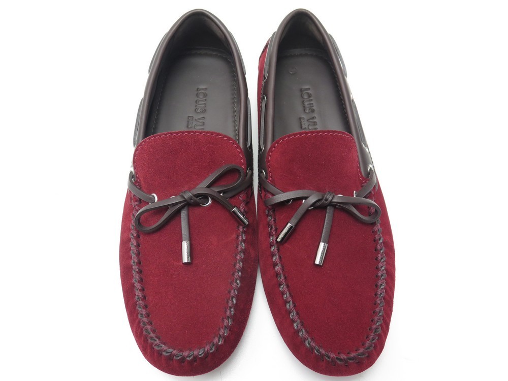 NEW LOUIS VUITTON MOCCASINS ARIZONA SHOES 7.5 41.5 RED SUEDE