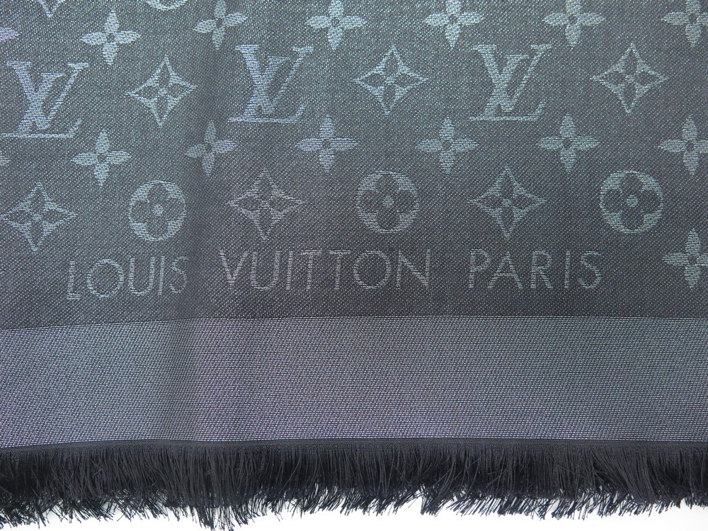 NEW 100%Auth Louis Vuitton Silk/Viscose/Wool Blue SO SHINE MONOGRAM SHAWL  $730