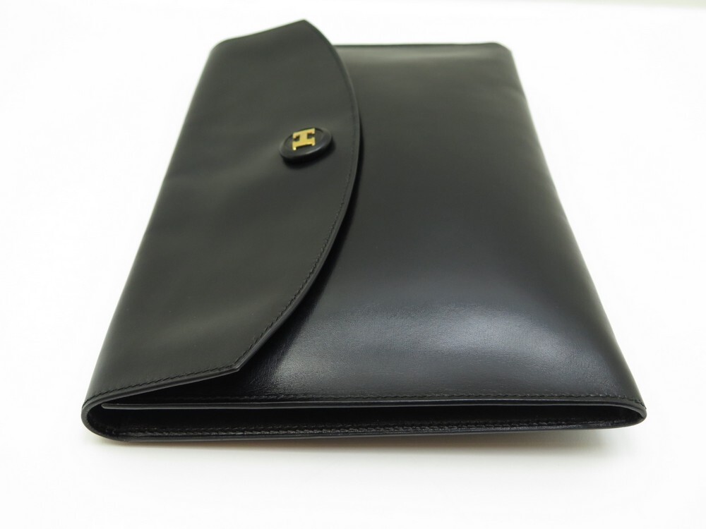 HERMES Box Leather Pochette Rio Black 18778