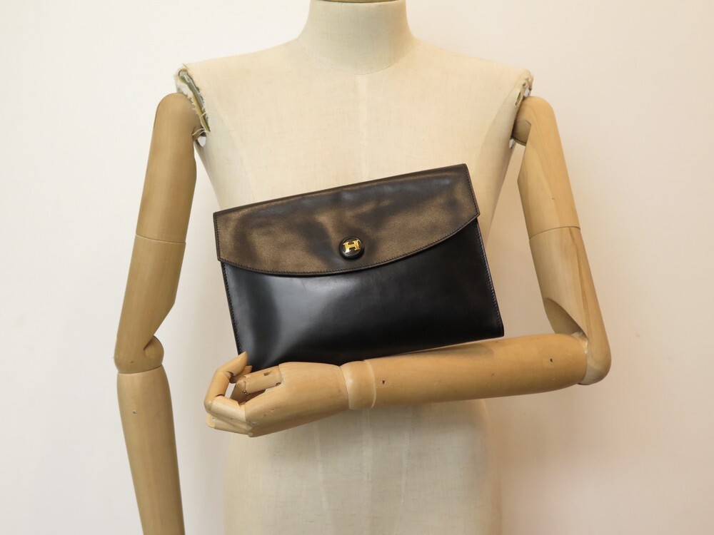 Hermes Pochette Rio Clutch Bag Black Box Calf 10x #a Auction