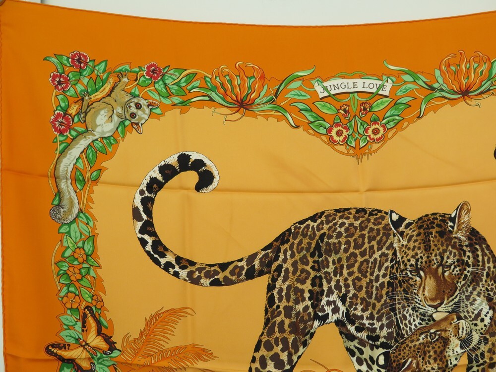 Hermes Scarf Silk Carre 90 Jungle Love Robert Dallet Orange with