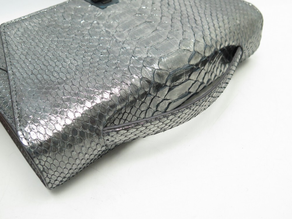Akris Anouk Python Snakeskin Envelope Clutch Bag Silver
