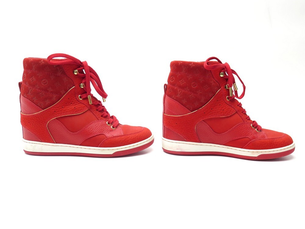 LOUIS VUITTON CLIFF SHOES 35.5 RED LEATHER WEDGE SNEAKERS ref