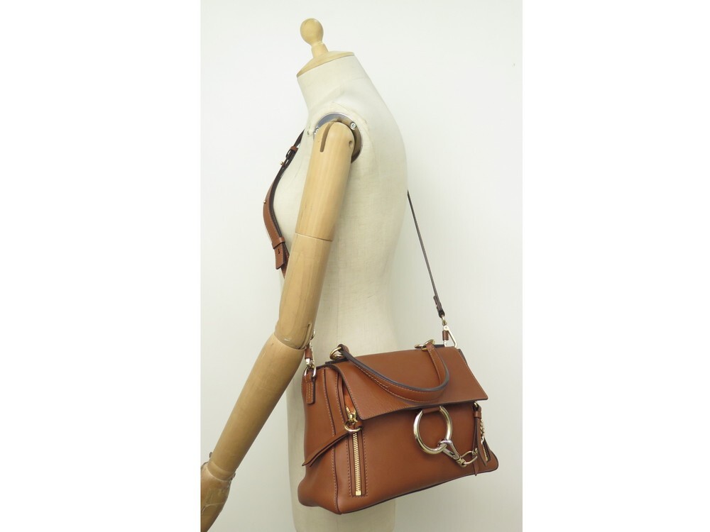 CHLOE Faye Day Mixed Flap Leather Medium Shoulder Bag Tan