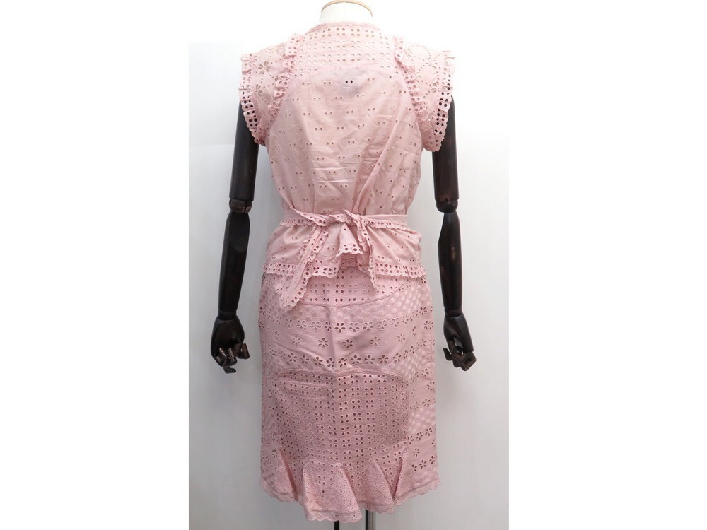 Lot - LOUIS VUITTON ENSEMBLE en broderie anglaise rose : VESTE et