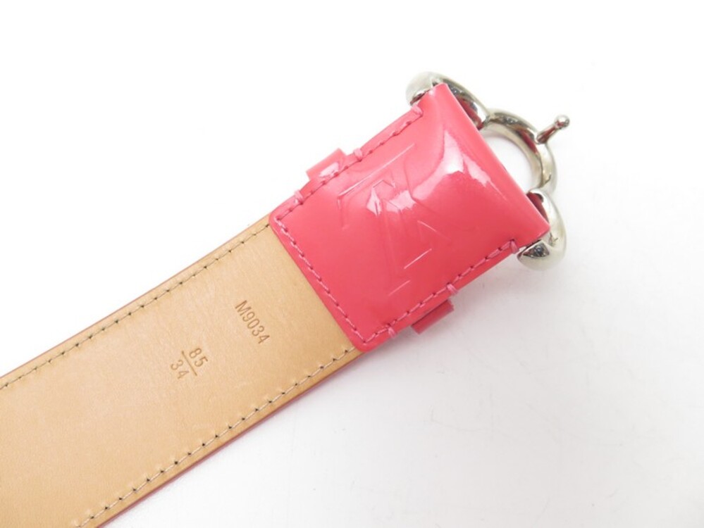 LOUIS VUITTON M BELT9034 T 85 IN ROSE PATENT MONOGRAM LEATHER PINK