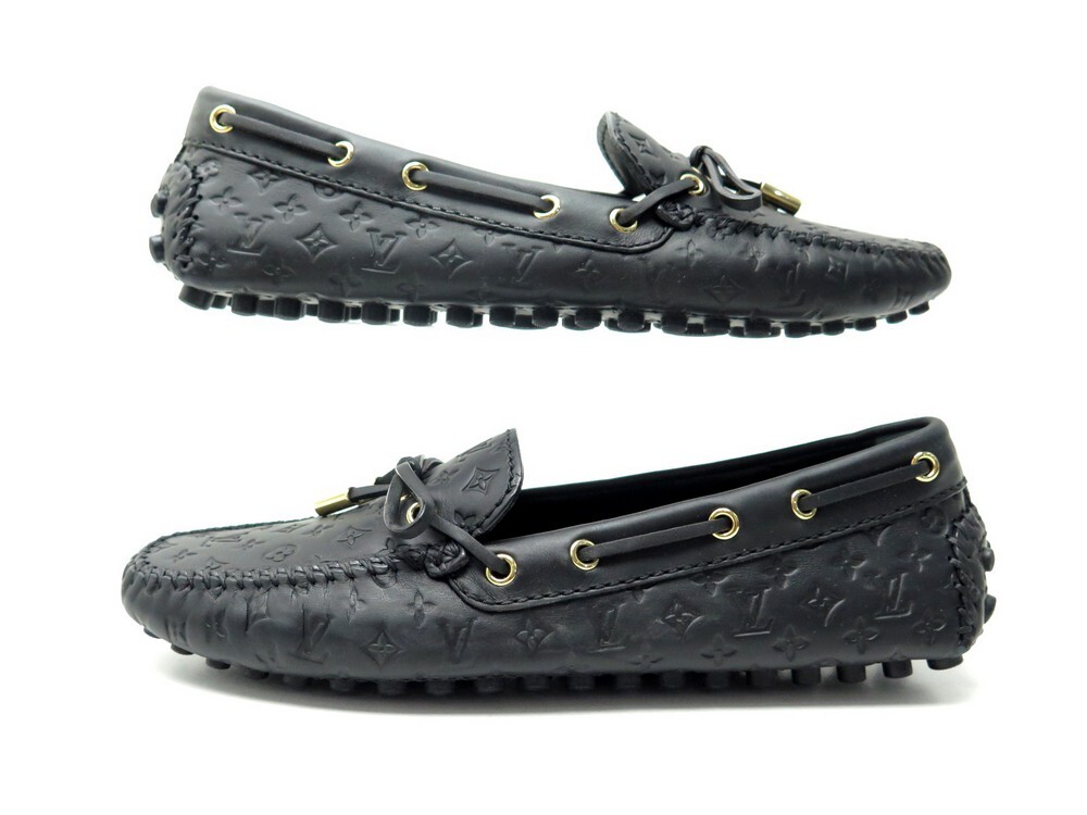 Louis Vuitton Black Monogram Empreinte Leather Gloria Flat Loafers