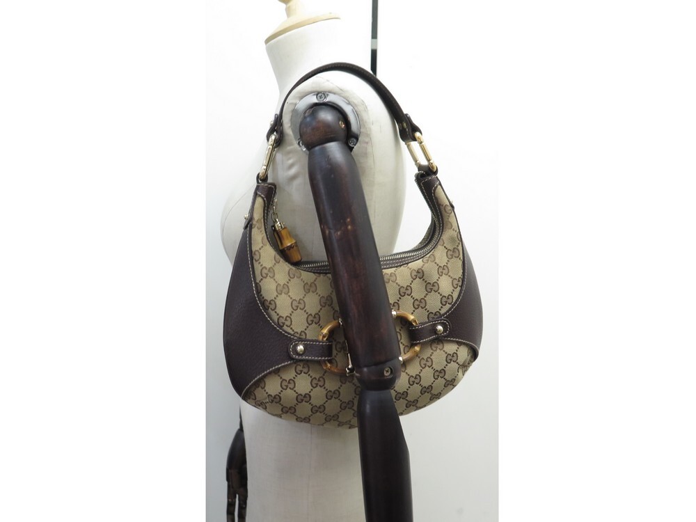 GUCCI AMALFI BAMBOO HOBO HANDBAG 154378 BEIGE MONOGRAM GG CANVAS