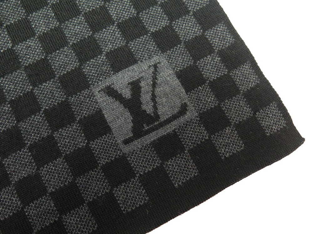 Louis Vuitton Black Damier Graphite Echarpes Petit Wool Cloth ref