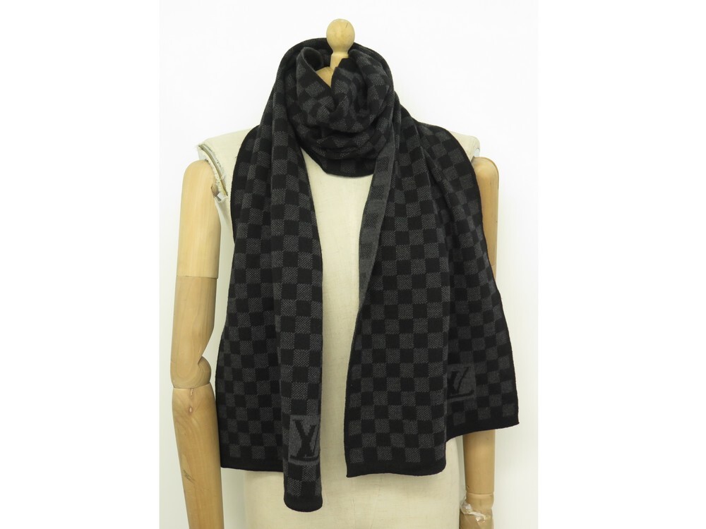 Louis Vuitton Black Damier Graphite Echarpes Petit Wool Cloth ref