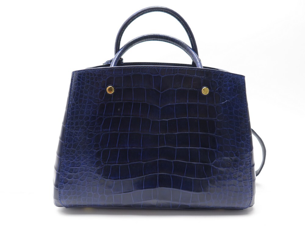 LOUIS VUITTON MONTAIGNE MM NAVY BLUE CROCODILE LEATHER PURSE HAND