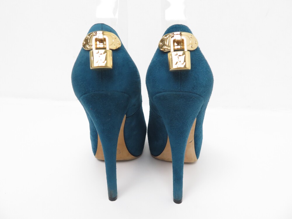 LOUIS VUITTON OH REALLY OPEN TOE SHOES 36 BLUE SUEDE PUMPS SHOES